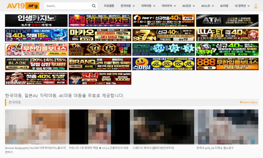 AV19의 메인페이지 화면. 고화질 썸네일이 돋보인다. AV19의 메인페이지 화면. 고화질 썸네일이 돋보인다.
